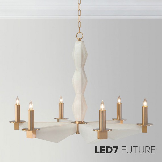 John Richard - Sculptural Alabaster and Brass Six-Light Chandelier